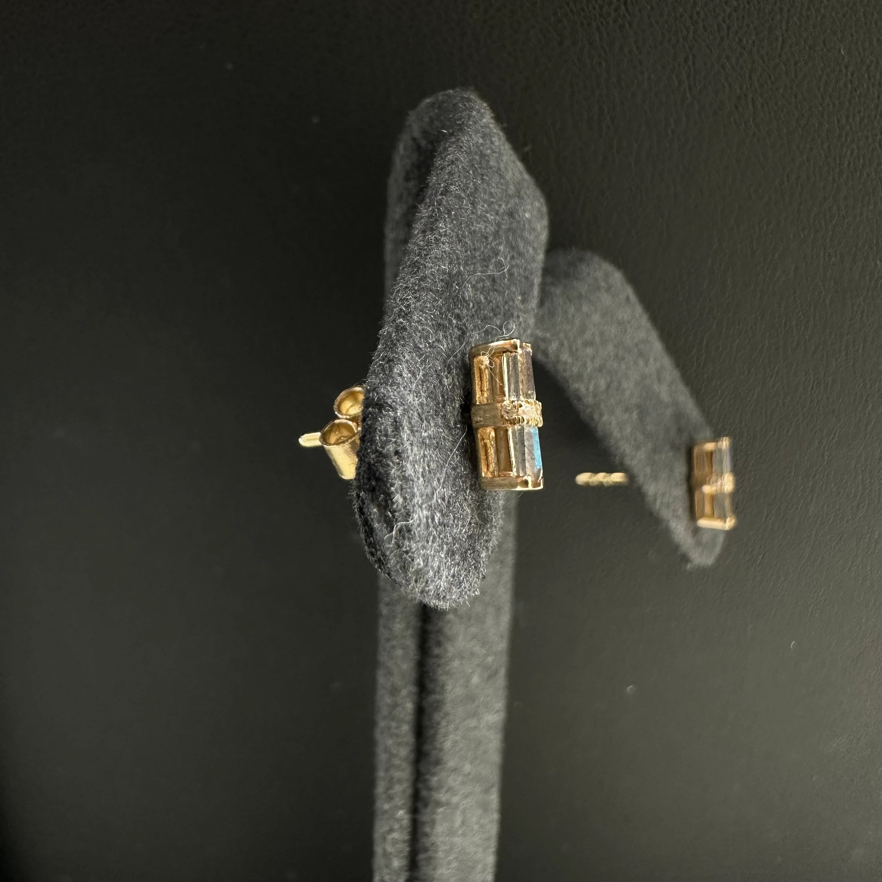 Diamond And Rainbow Moonstone Ear Studs