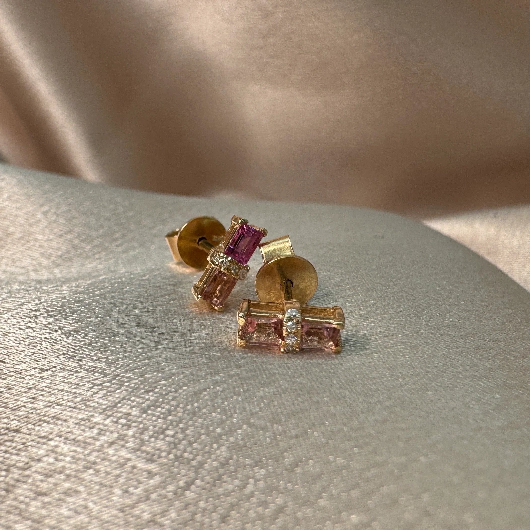 Diamond And Rainbow Moonstone Ear Studs