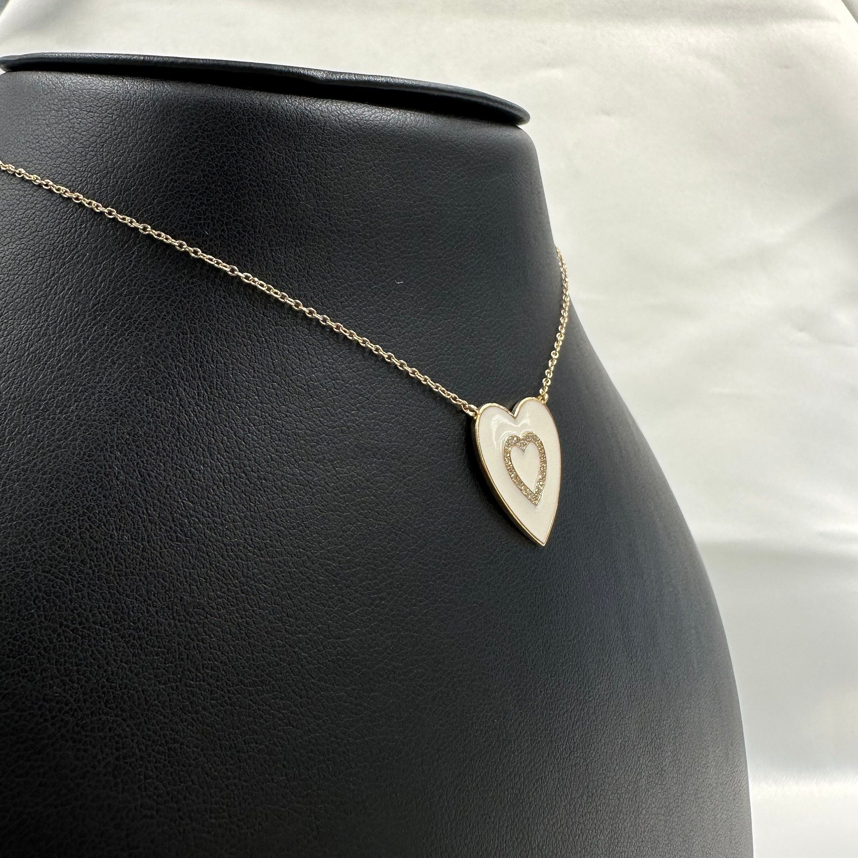 Diamond Heart Black Enamel Necklace