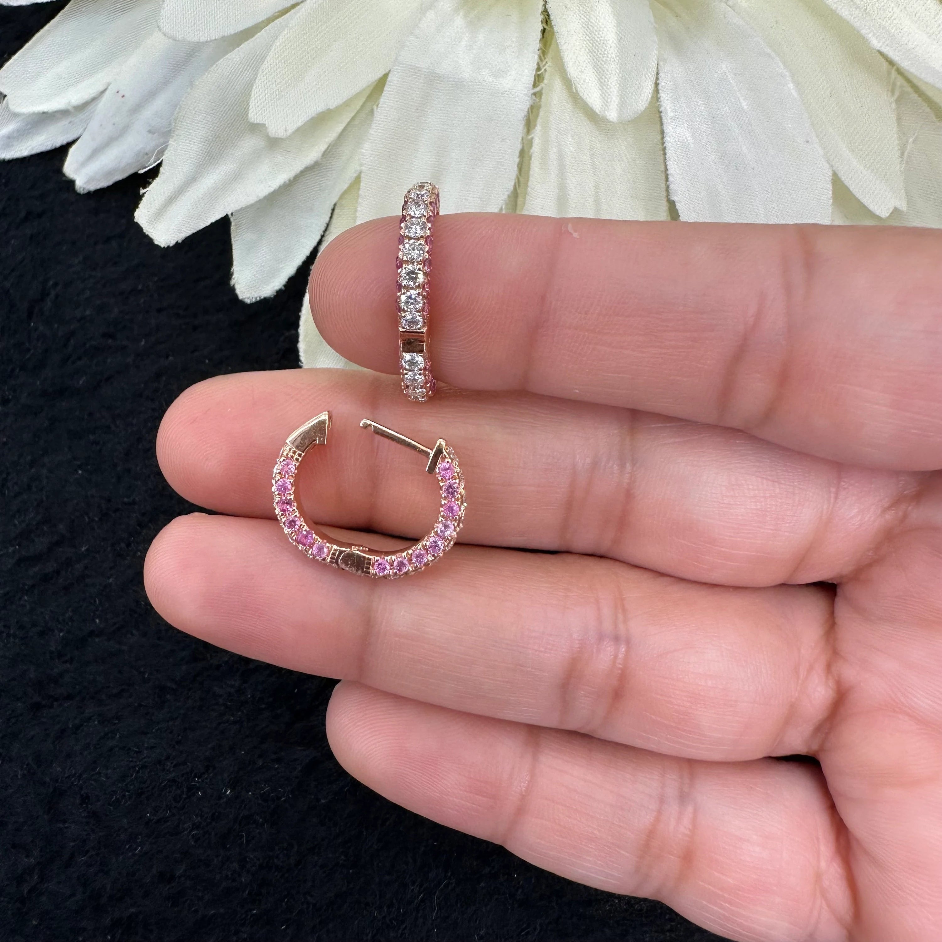Diamond & Pink Sapphire Huggies