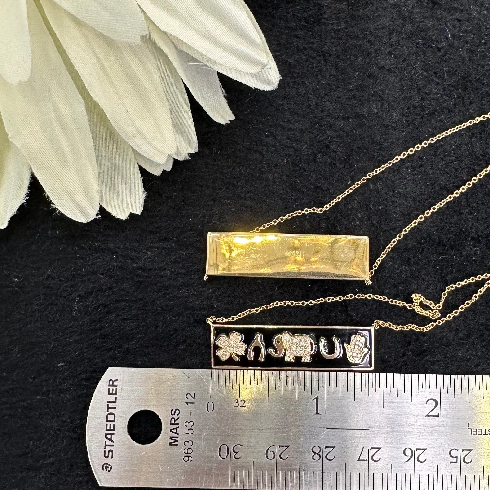 Black Enamel Five Charms Bar Necklace