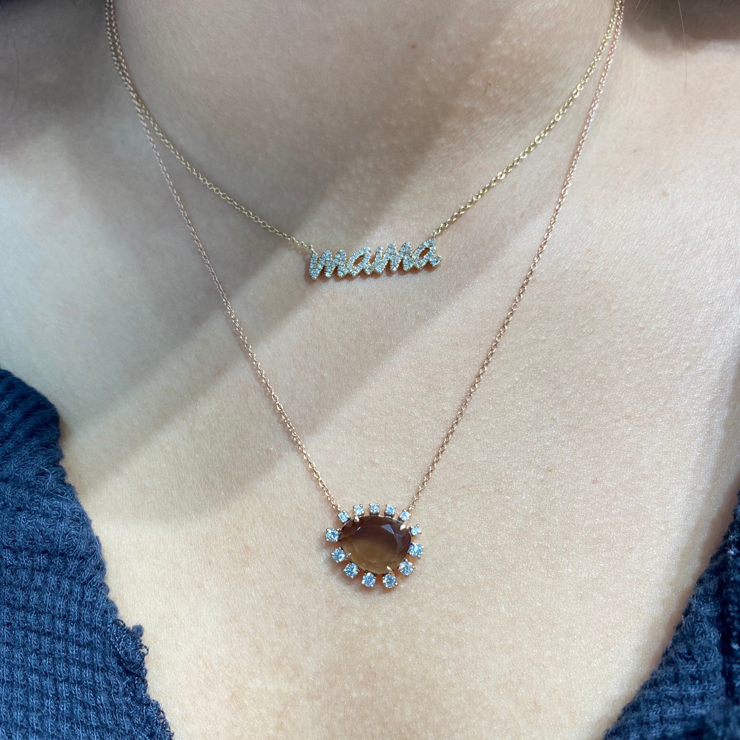 Diamond Rainbow Moonstone Stone Necklace