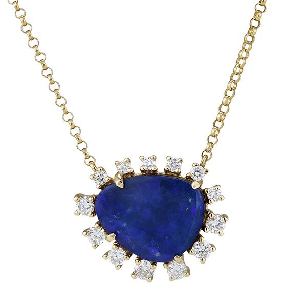 14K Yellow Gold Diamond Australian Opal  Necklace