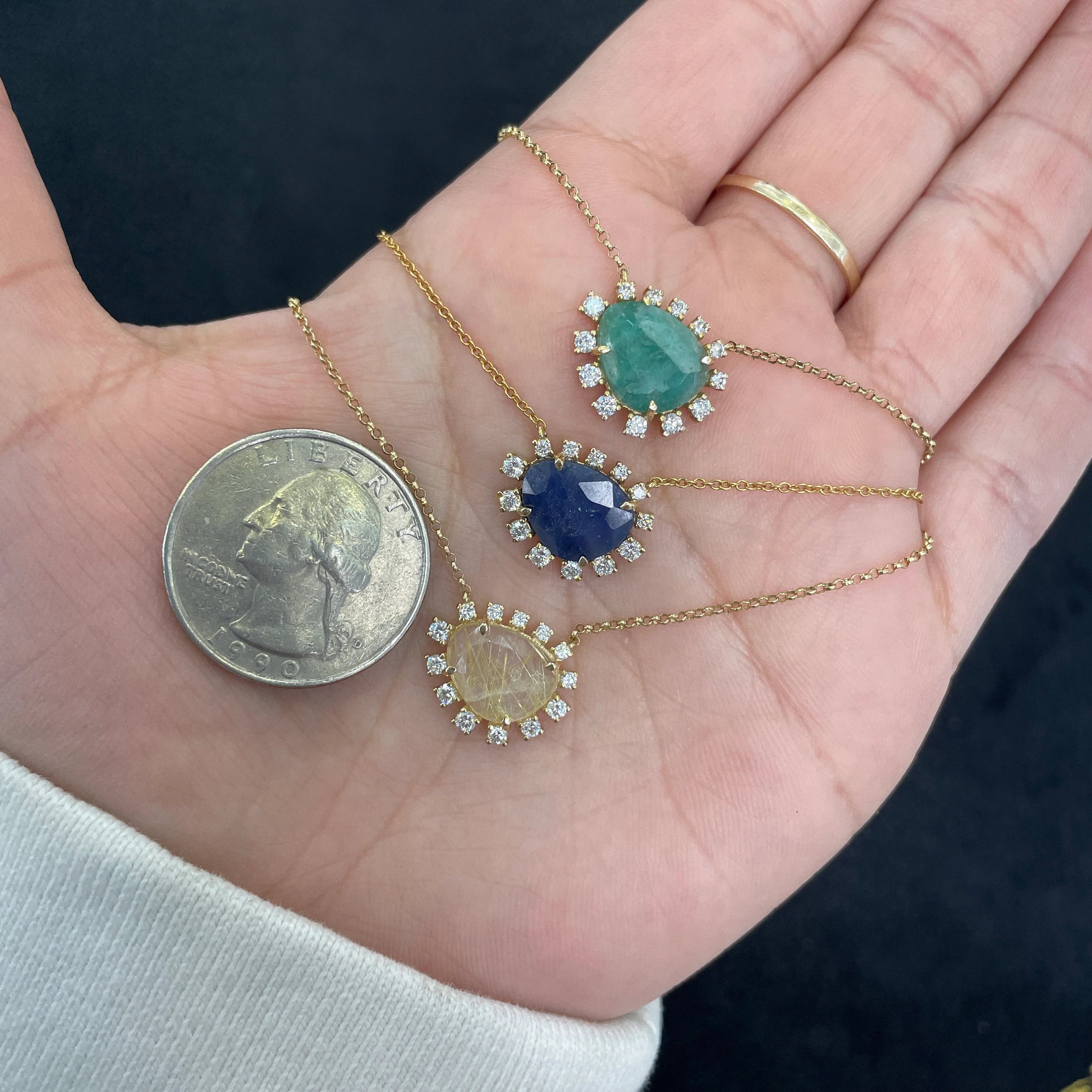 14K Yellow Gold Diamond Australian Opal  Necklace