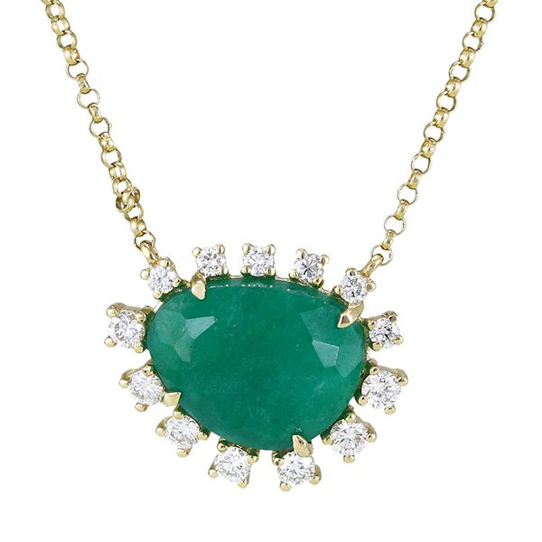 14K Yellow Gold Diamond Emerald Necklace
