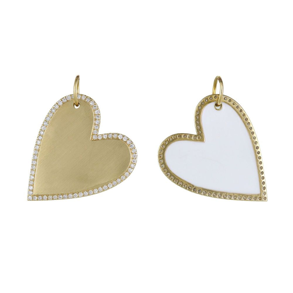 Diamond Heart Pendant White Enamel 21x24mm