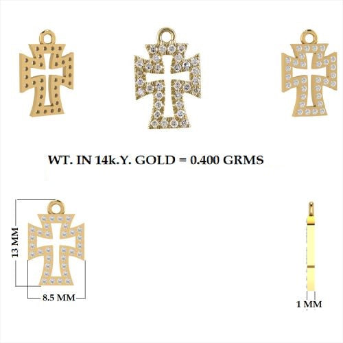 Diamond Studded Cross Charm (8.50x10.80mm)
