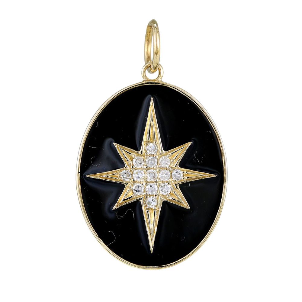 Diamond Star Oval Pendant With Black Enamel -15.70x19.70mm