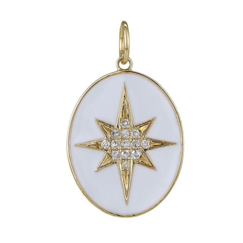 Diamond Star Oval Pendant With White Enamel -15.70x19.70mm