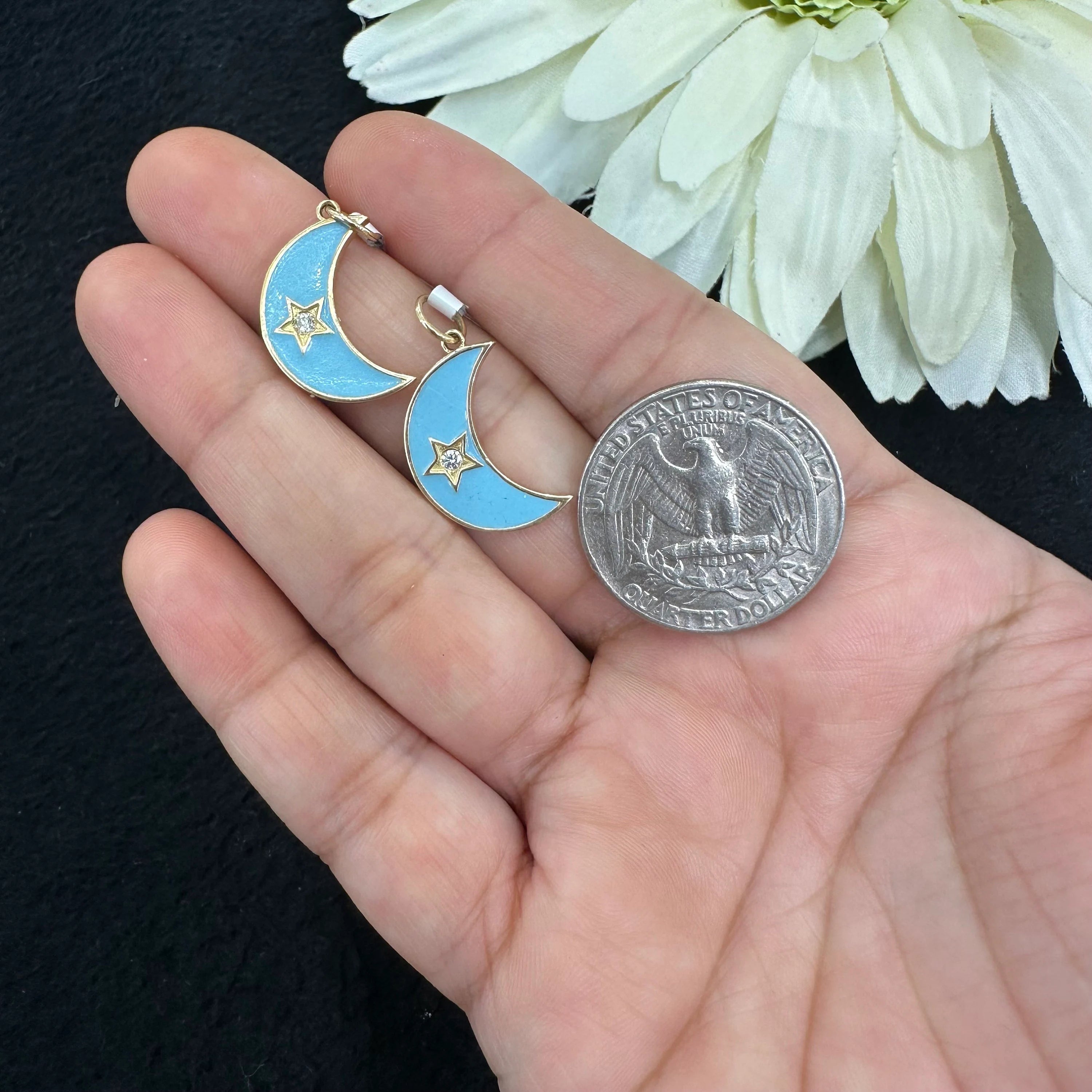 Crescent Moon White Enamel Pendant