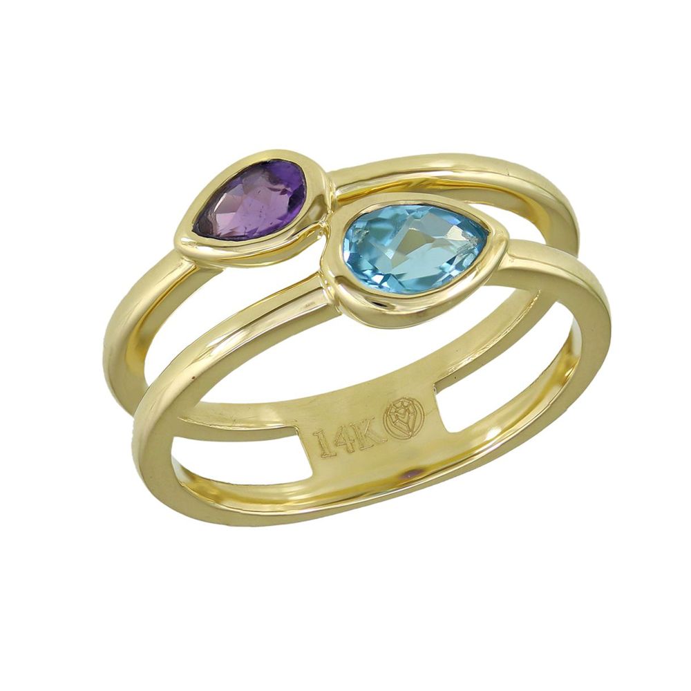 Amethyst and Blue Topaz Twin Ring