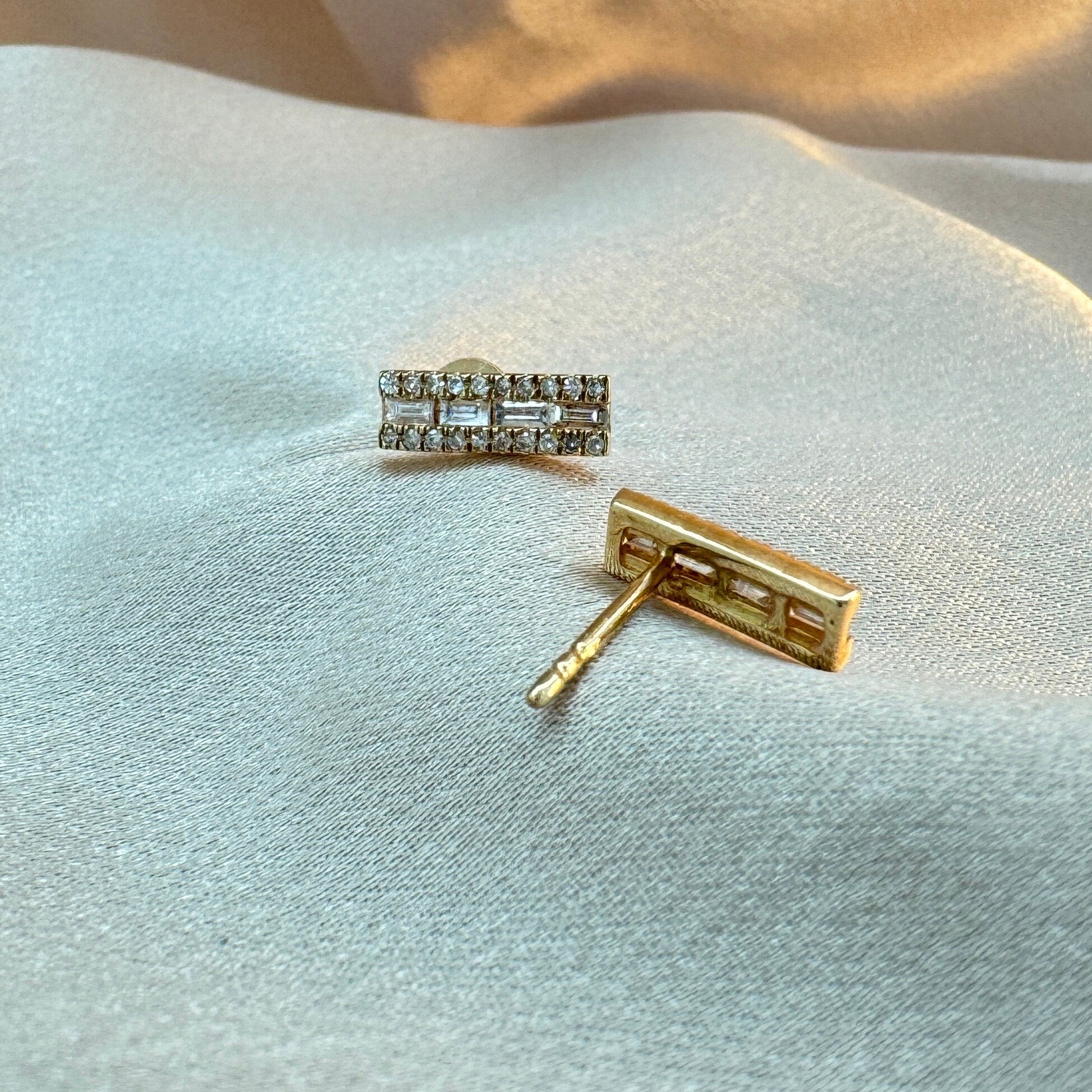 Baguette Diamond Bar Studs