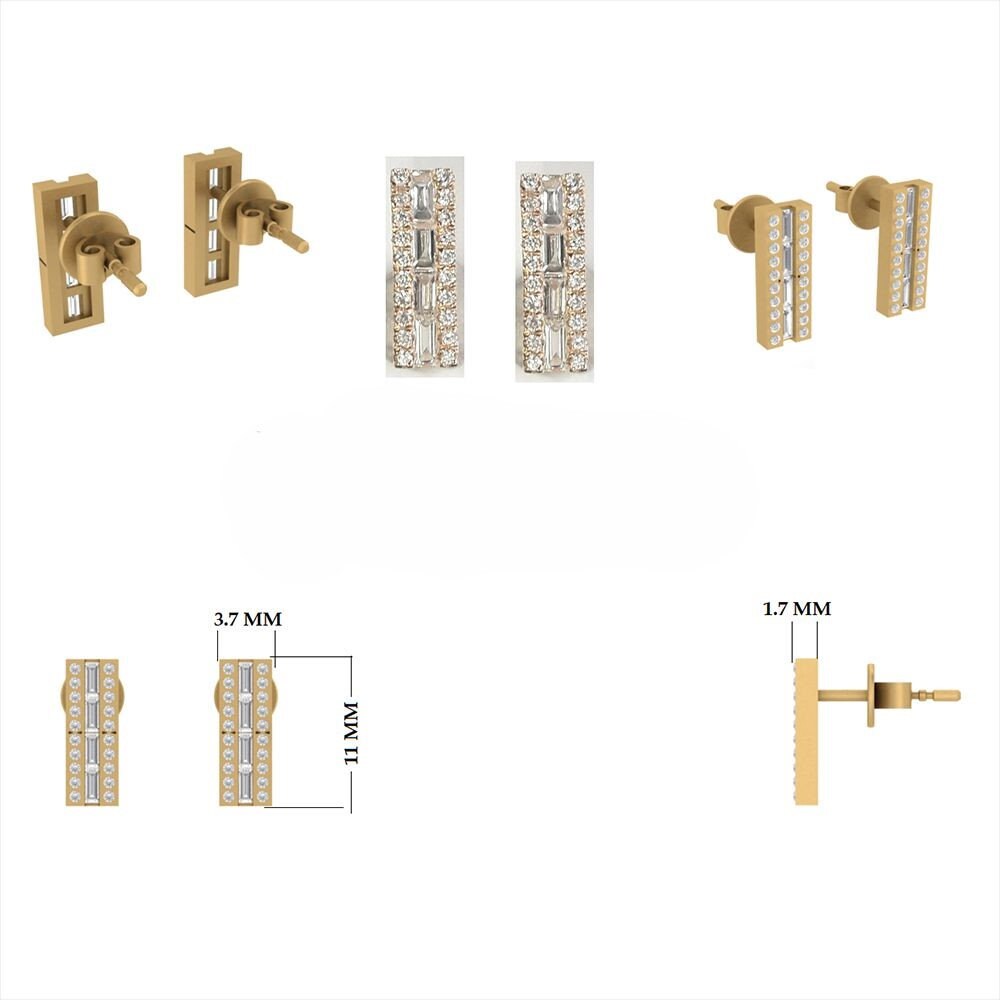 Baguette Diamond Bar Studs