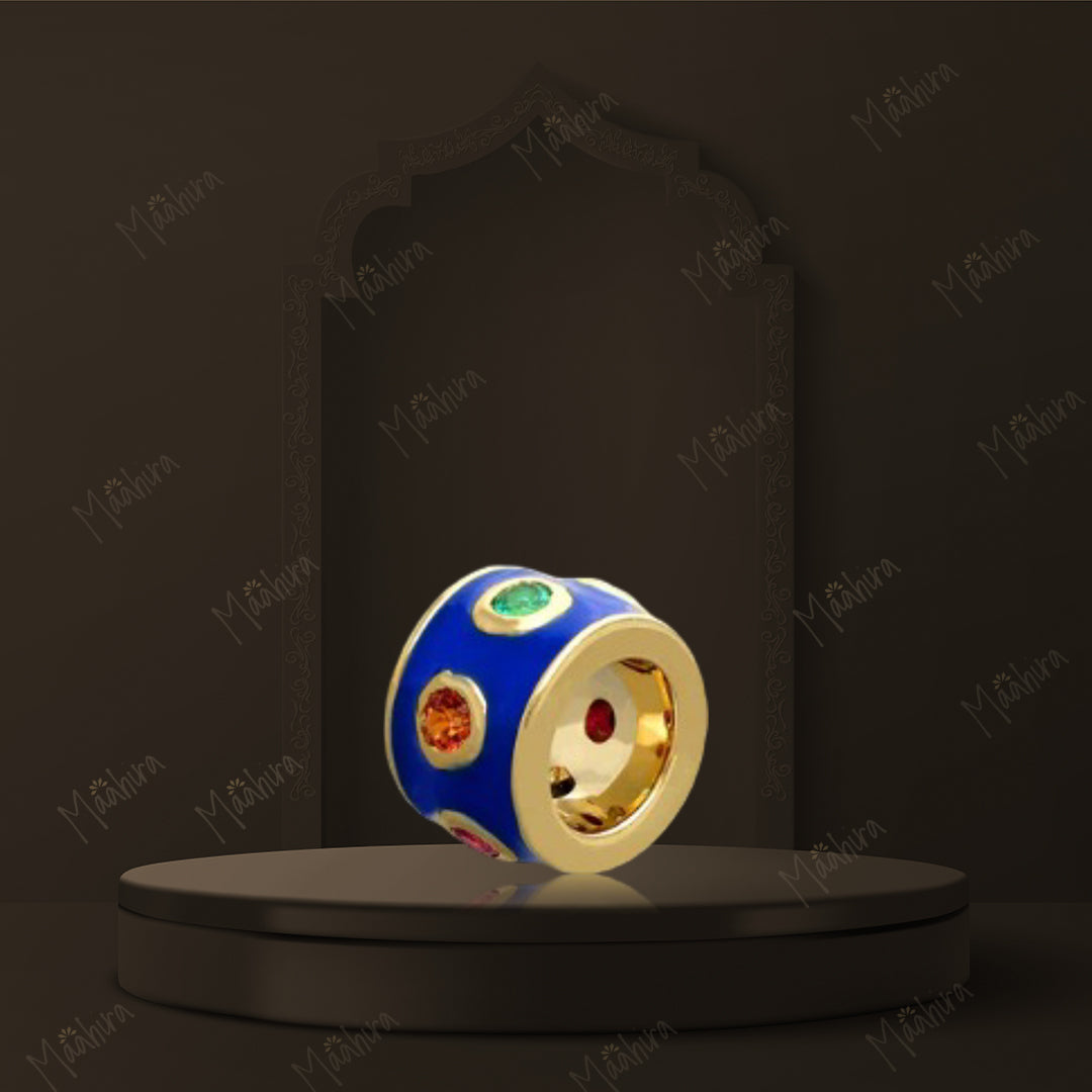 14k Gold Neon Royal Blue Enamel Multi Color Rondelle Bead / Roundel Bead Charm 4.70x7mm