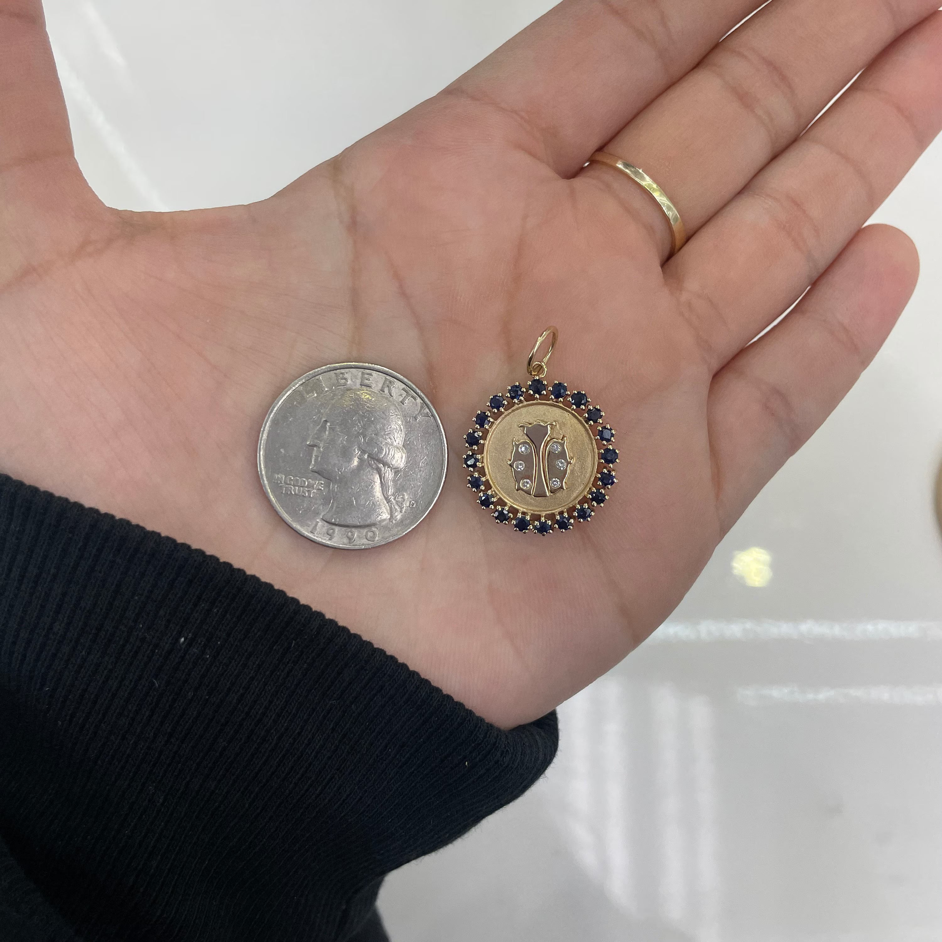 Diamond & Blue Sapphire Lady Bug Pendant