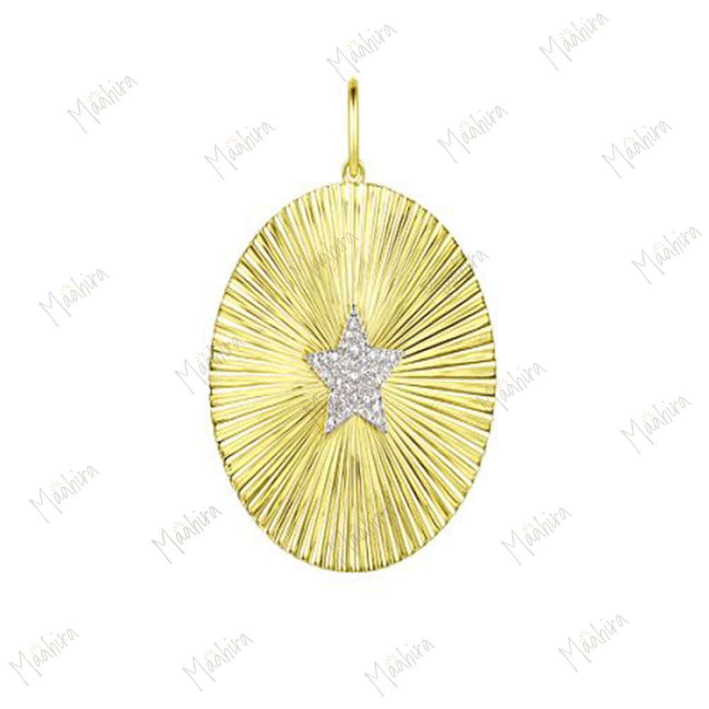 Diamond Oval Star Rays Pendant 30mm