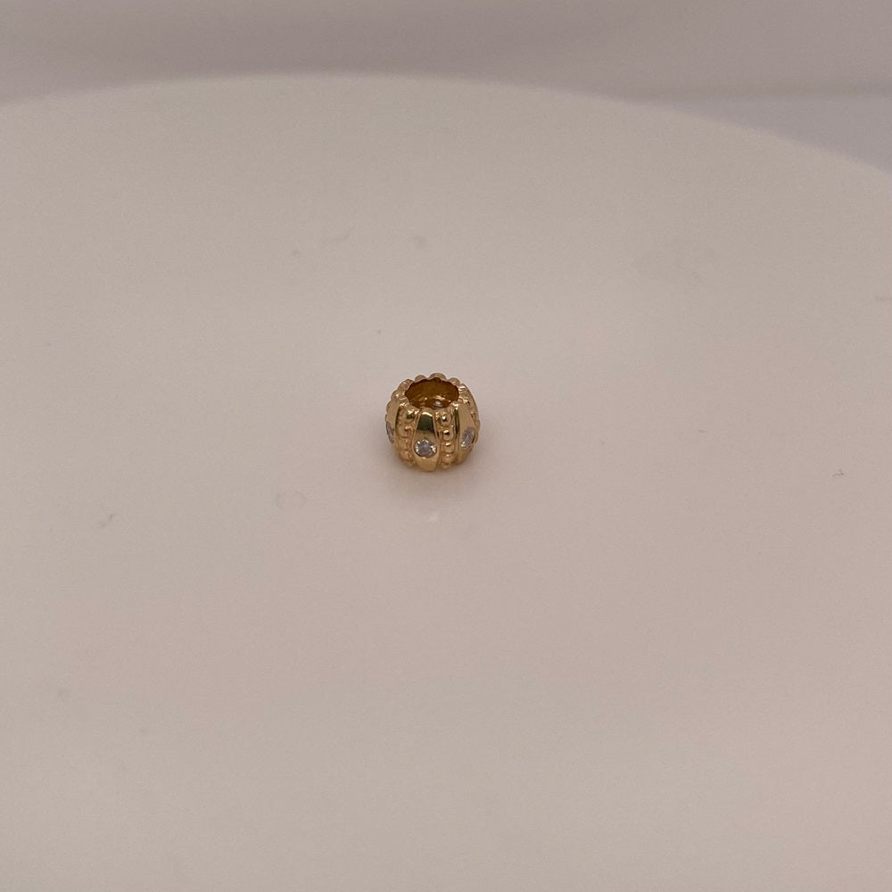 14k Gold Diamond Rondelle Bead / Roundel Bead Charm