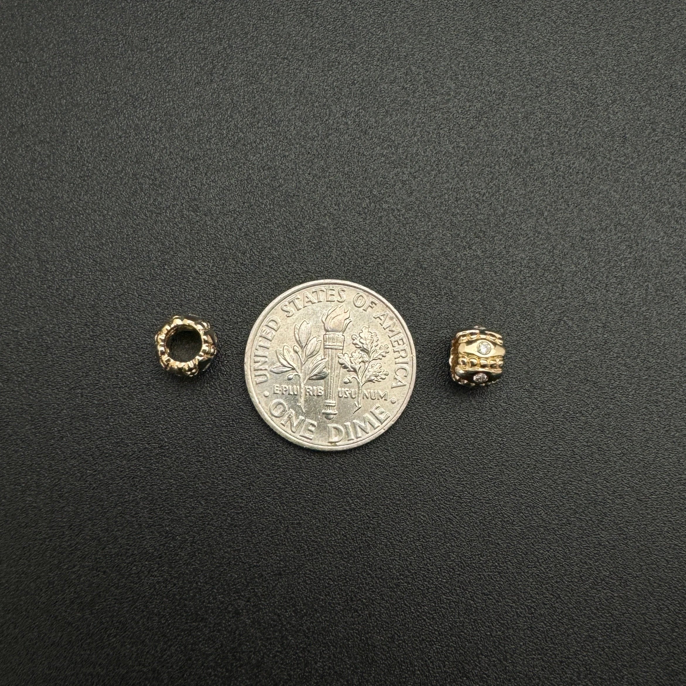 14k Gold Diamond Rondelle Bead / Roundel Bead Charm