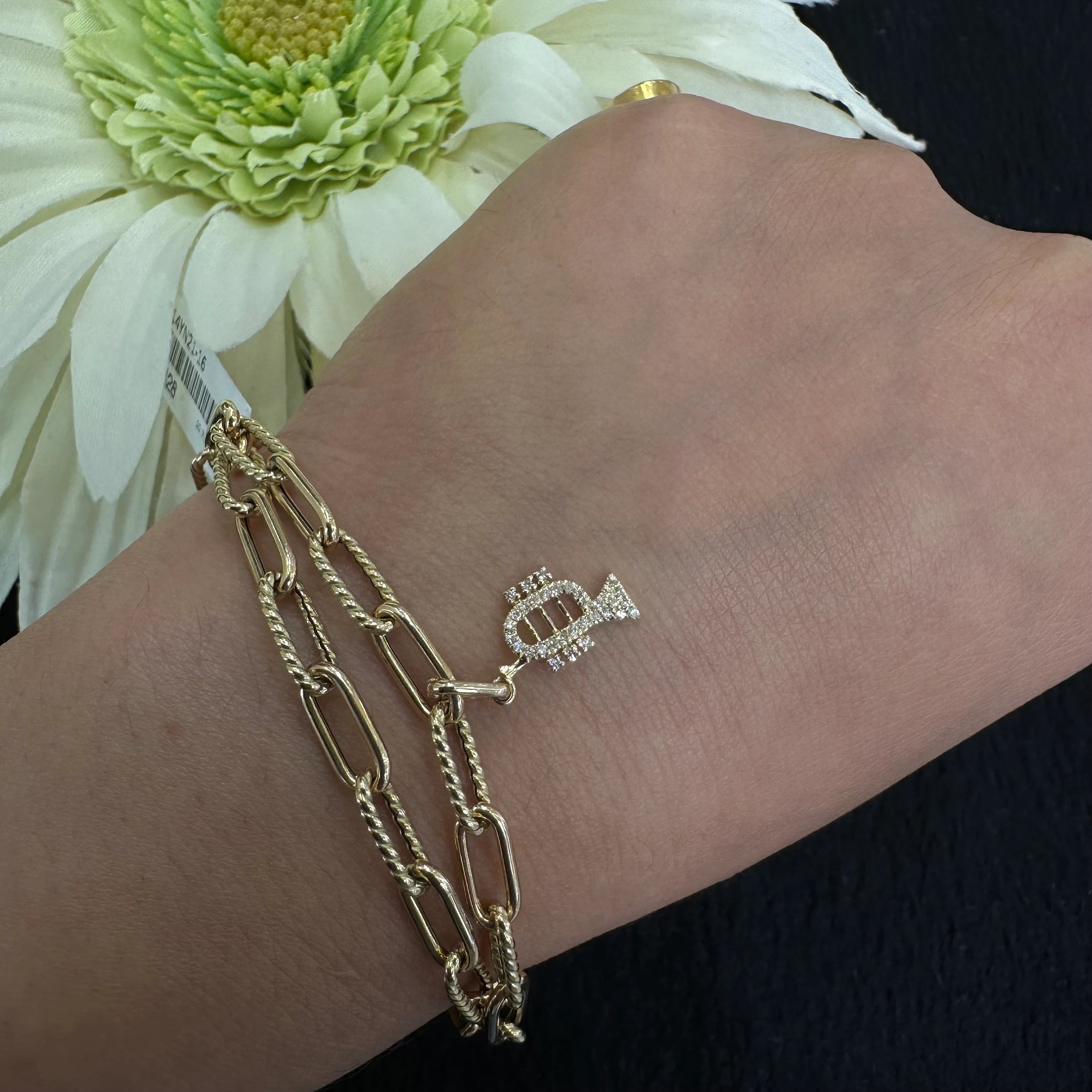 Diamond Trumpet Charm With Clasp 4x11mm