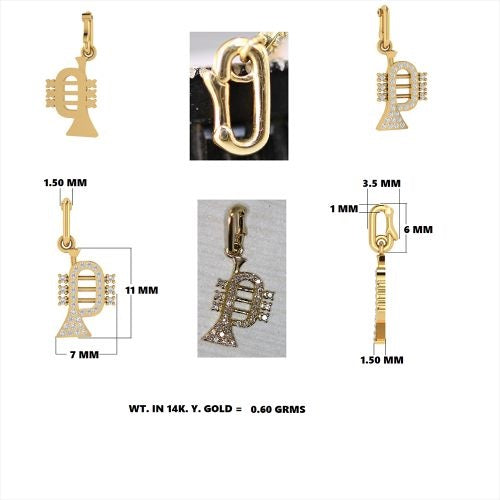 Diamond Trumpet Charm With Clasp 4x11mm