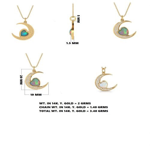 Diamond Moon & MOP Heart Pendant Necklace