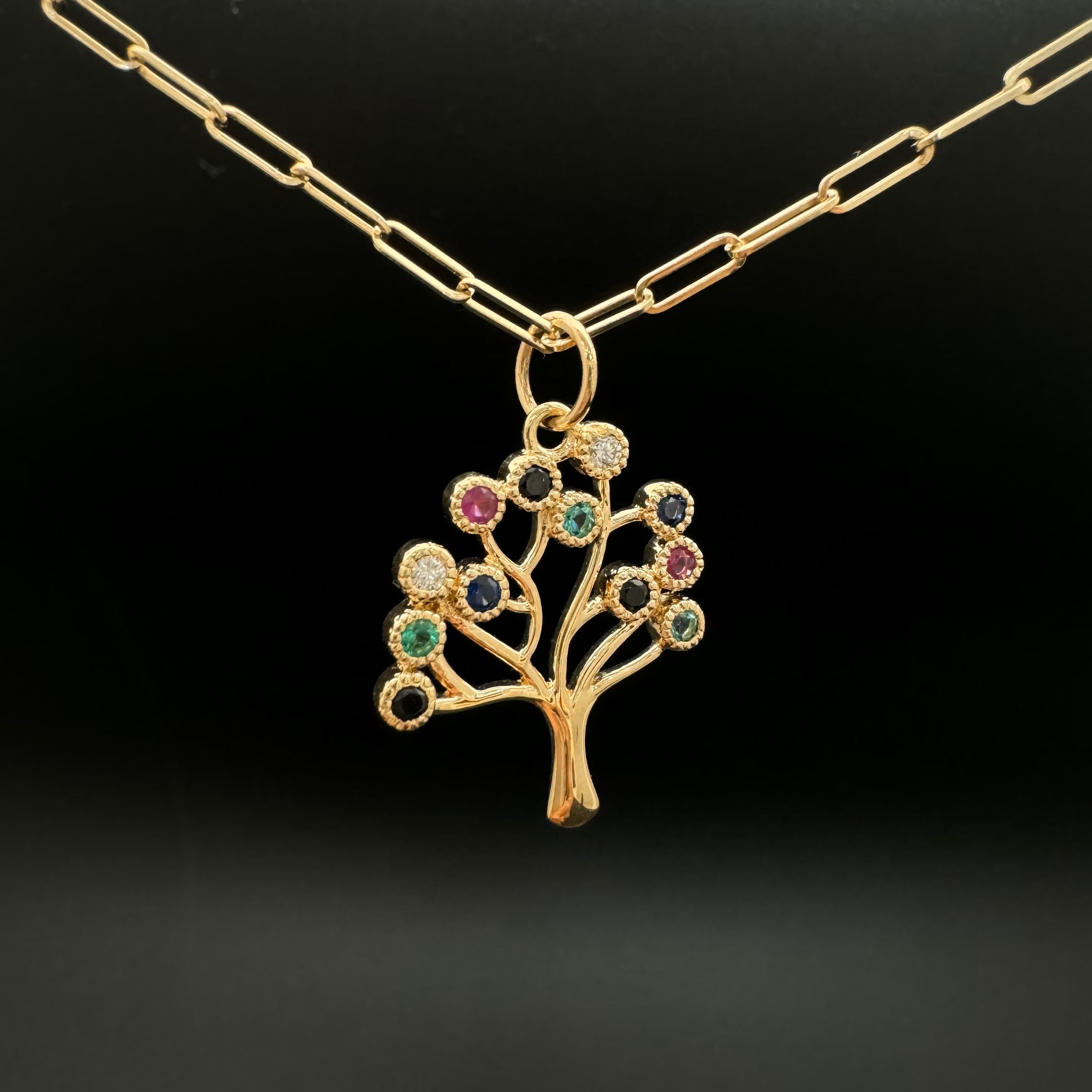 Multicolor Sapphire Family Tree Pendant Necklace