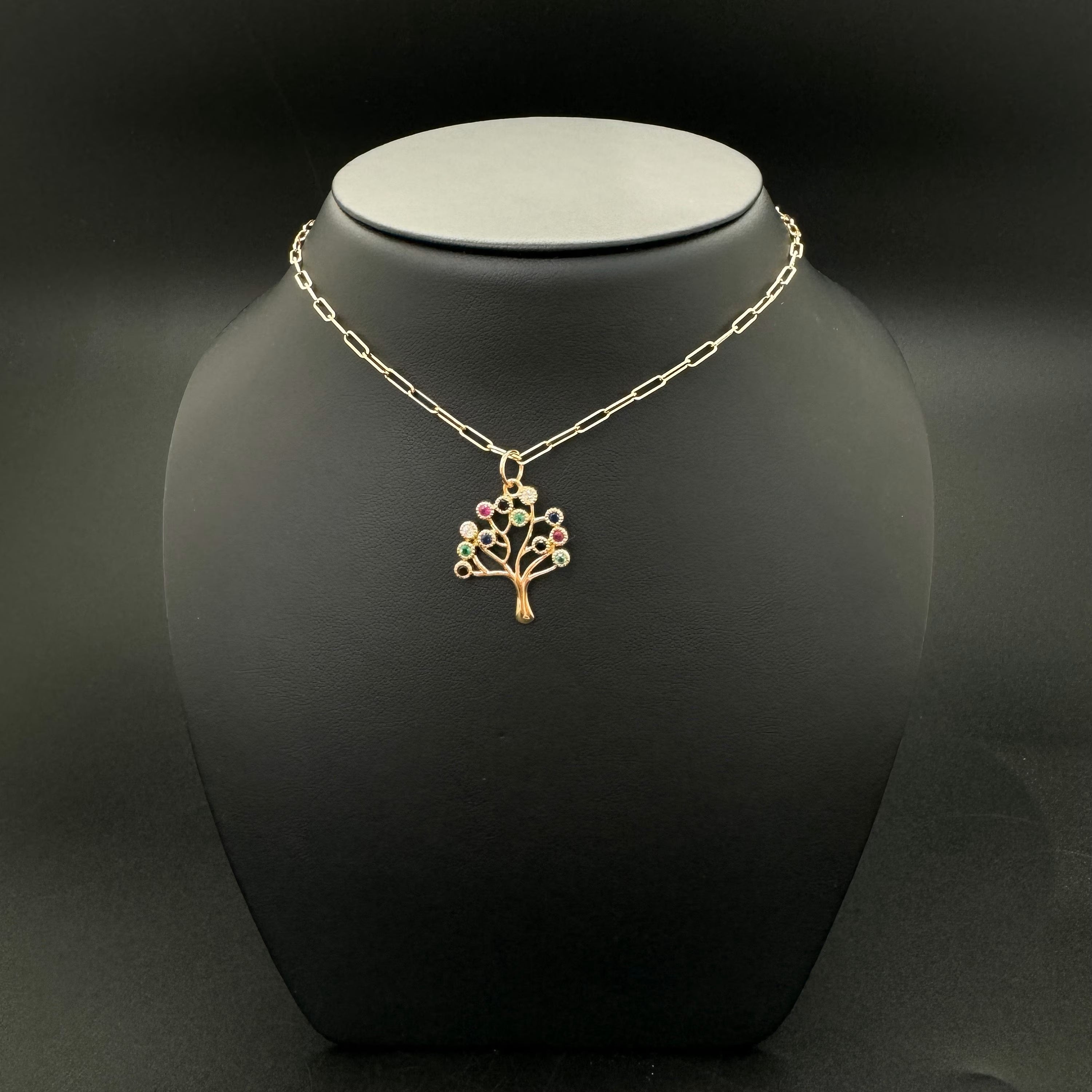 Multicolor Sapphire Family Tree Pendant Necklace