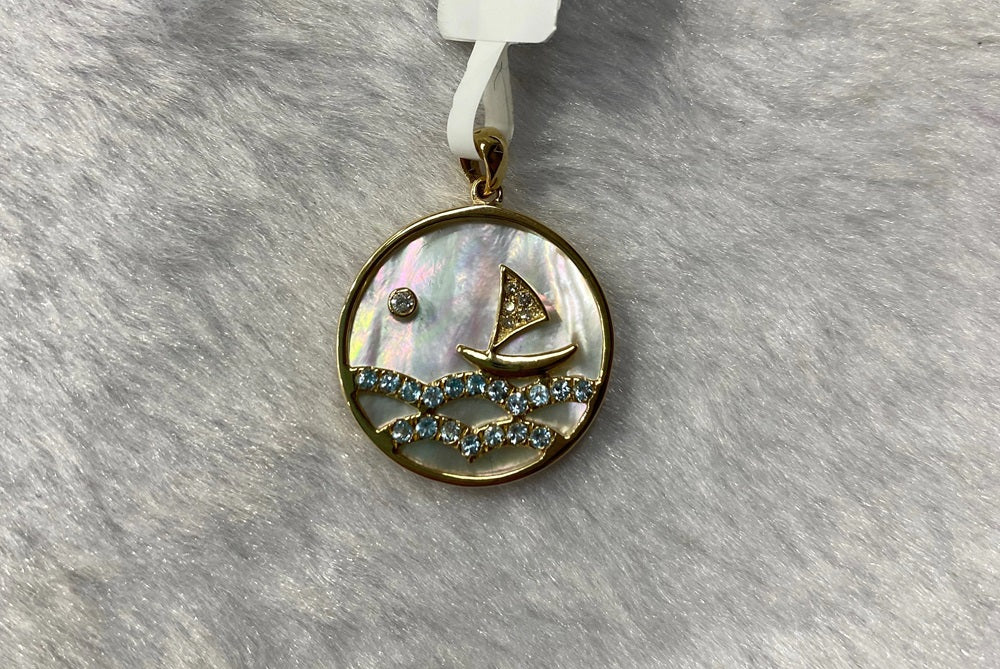 Diamond & Blue Topaz Mother Of Pearl Pendant 20mm