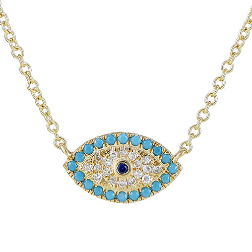 Diamond Turquoise Evil Eye Pendant Necklace 6.70x11mm