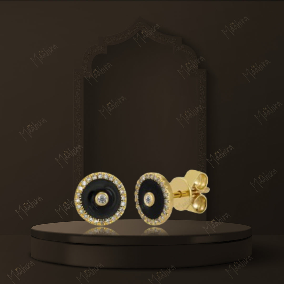 Diamond Earrings With Black Enamel