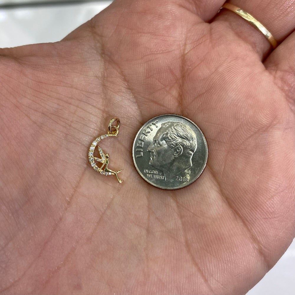 Angel On Moon Diamond Pendant