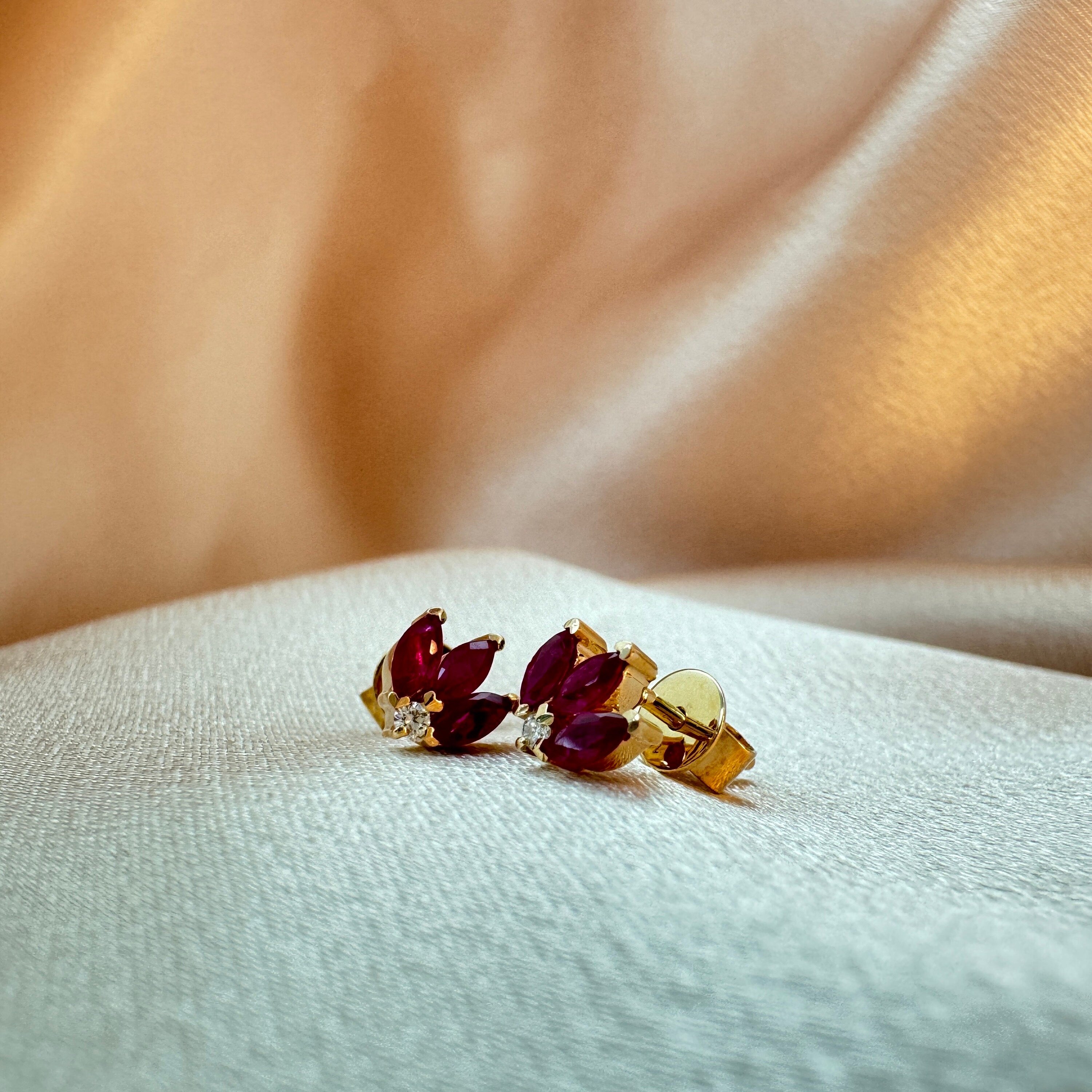 Diamond & Ruby Marquise Stud Earrings