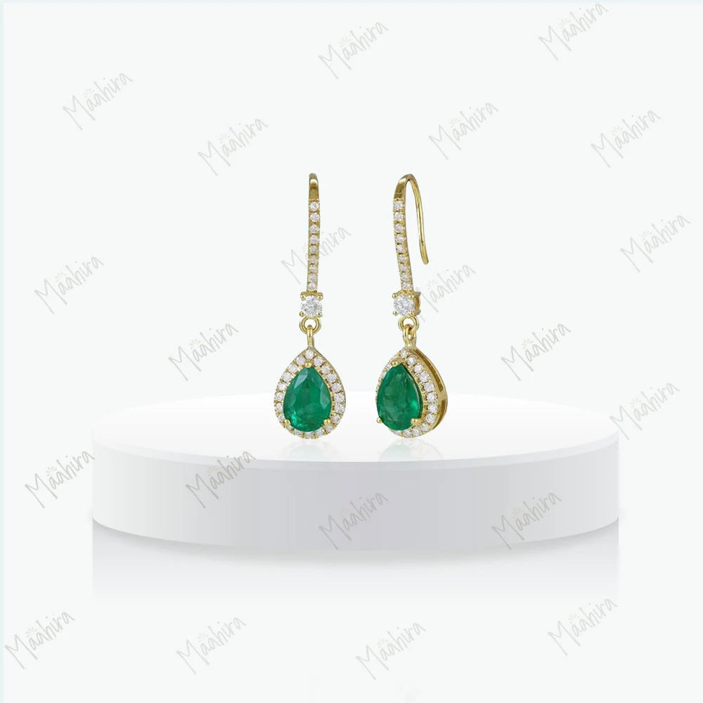 Diamond Emerald Long Earrings
