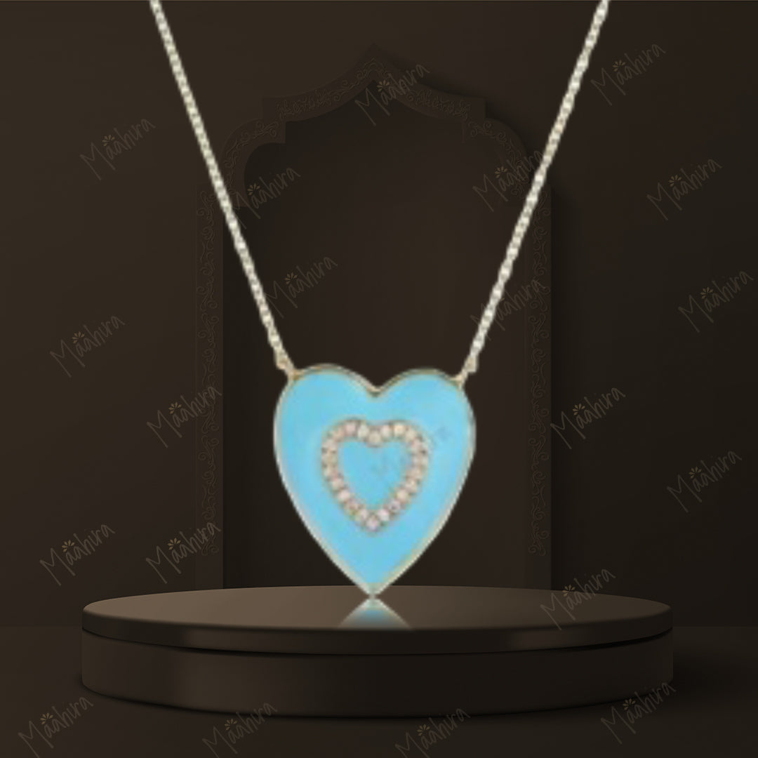 Diamond Heart Turquoise Enamel Necklace