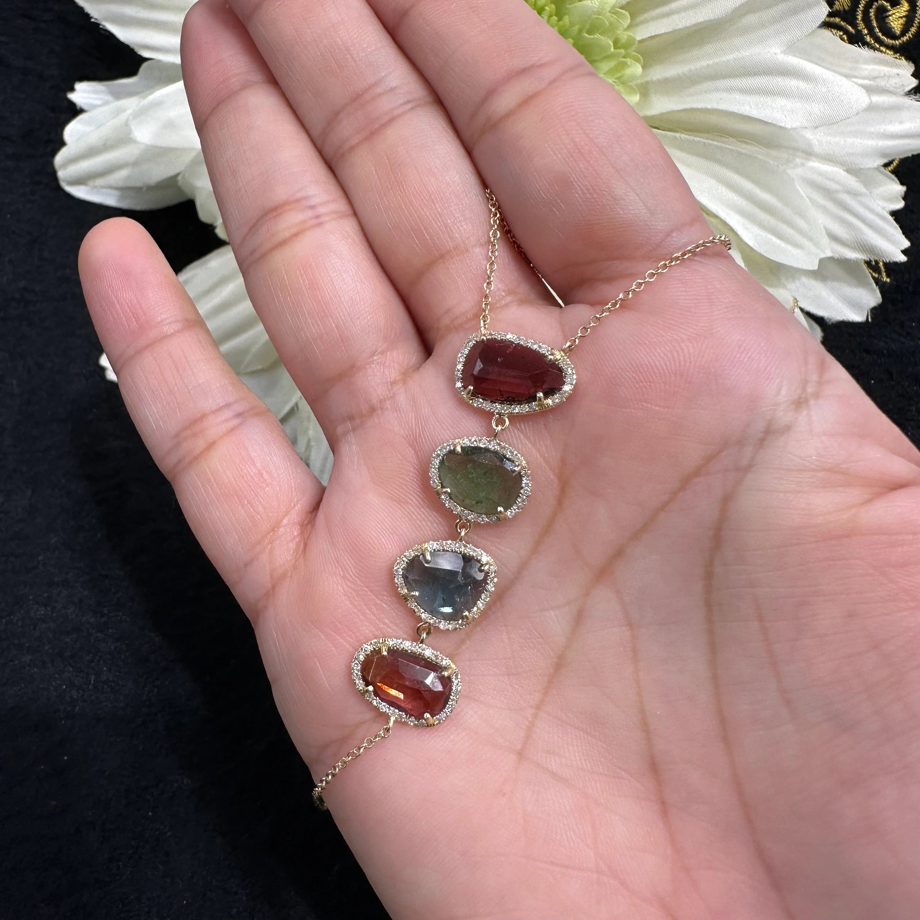 Diamond Tourmaline Necklace Free Size stone