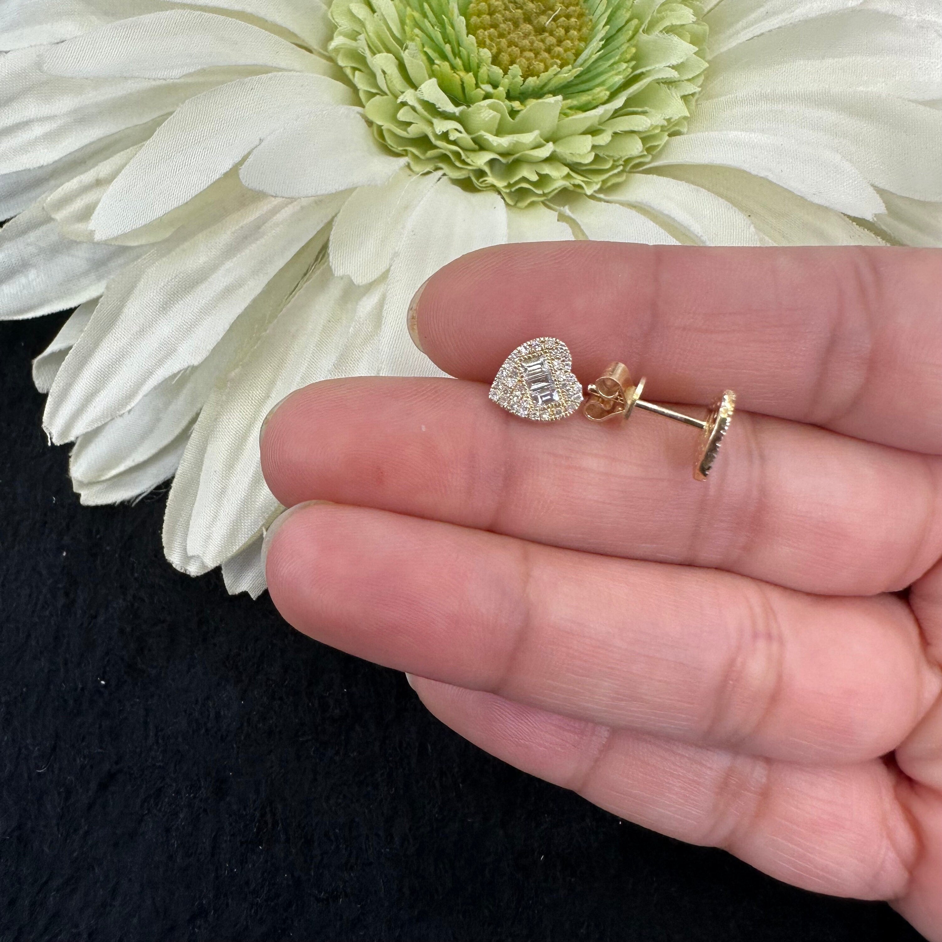 Diamond Heart Studs 7.5x8mm
