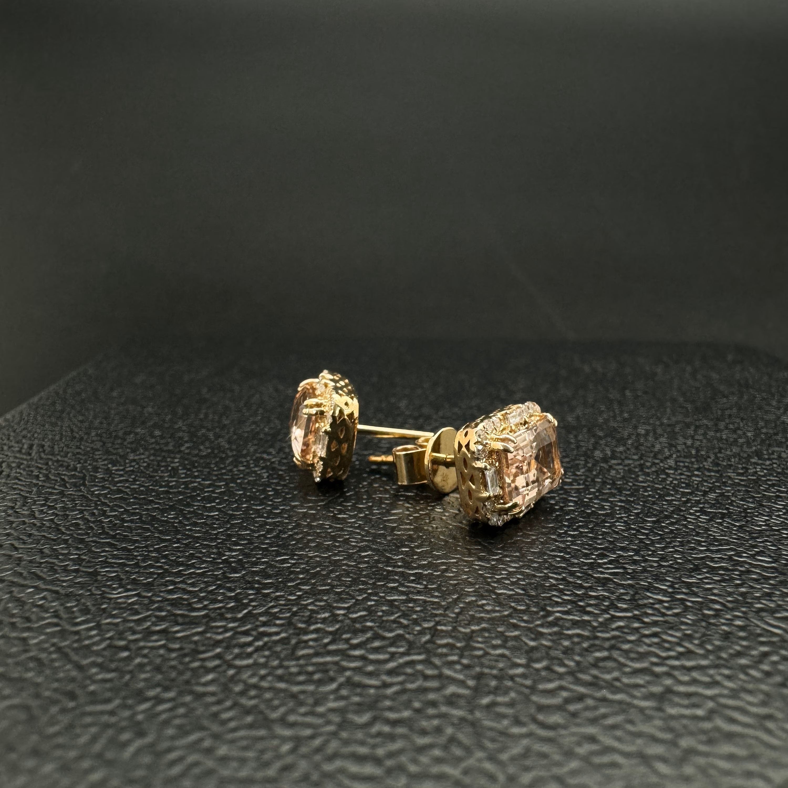 Diamond Morganite Stud Earring 11.80x9.95mm