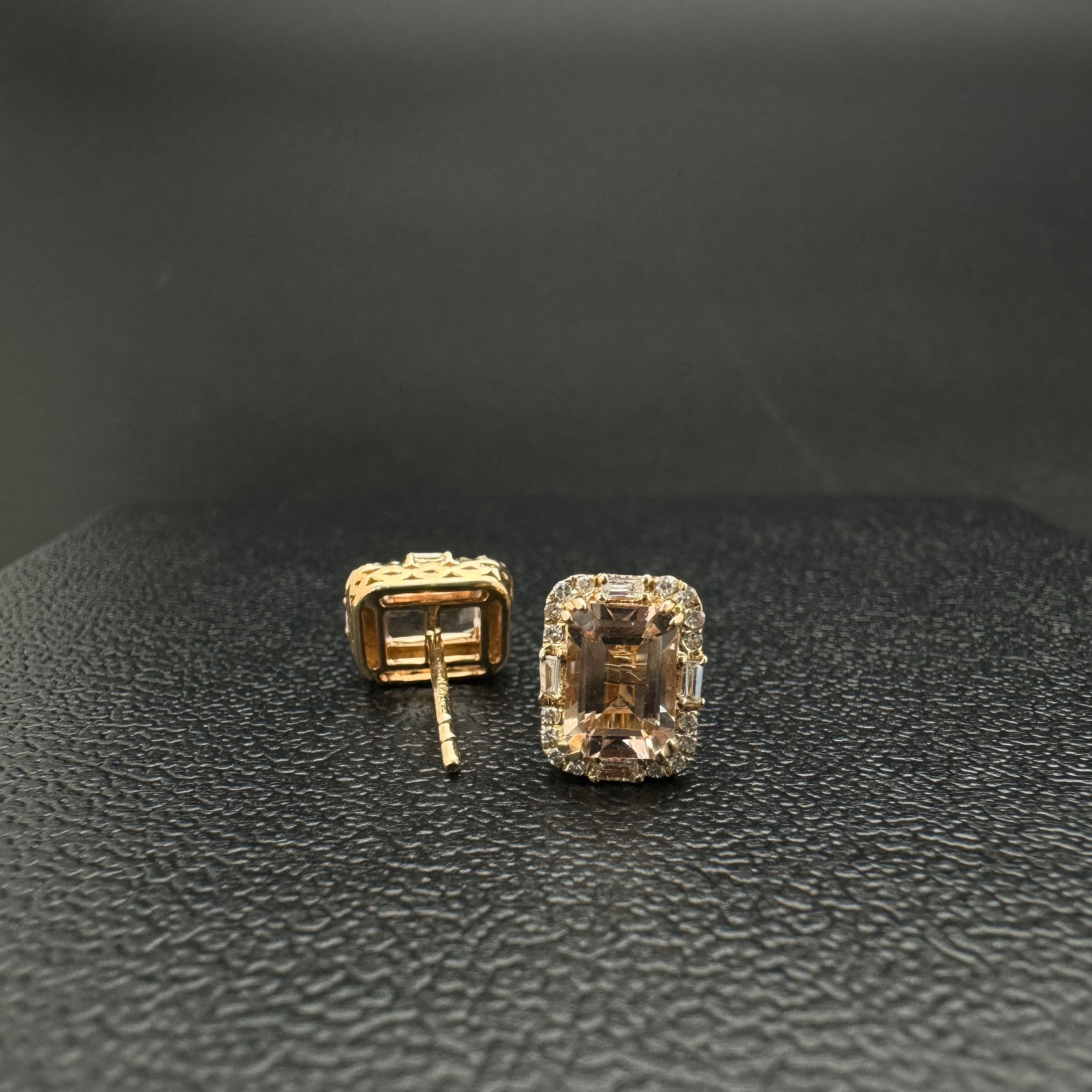 Diamond Morganite Stud Earring 9.70x7.70mm