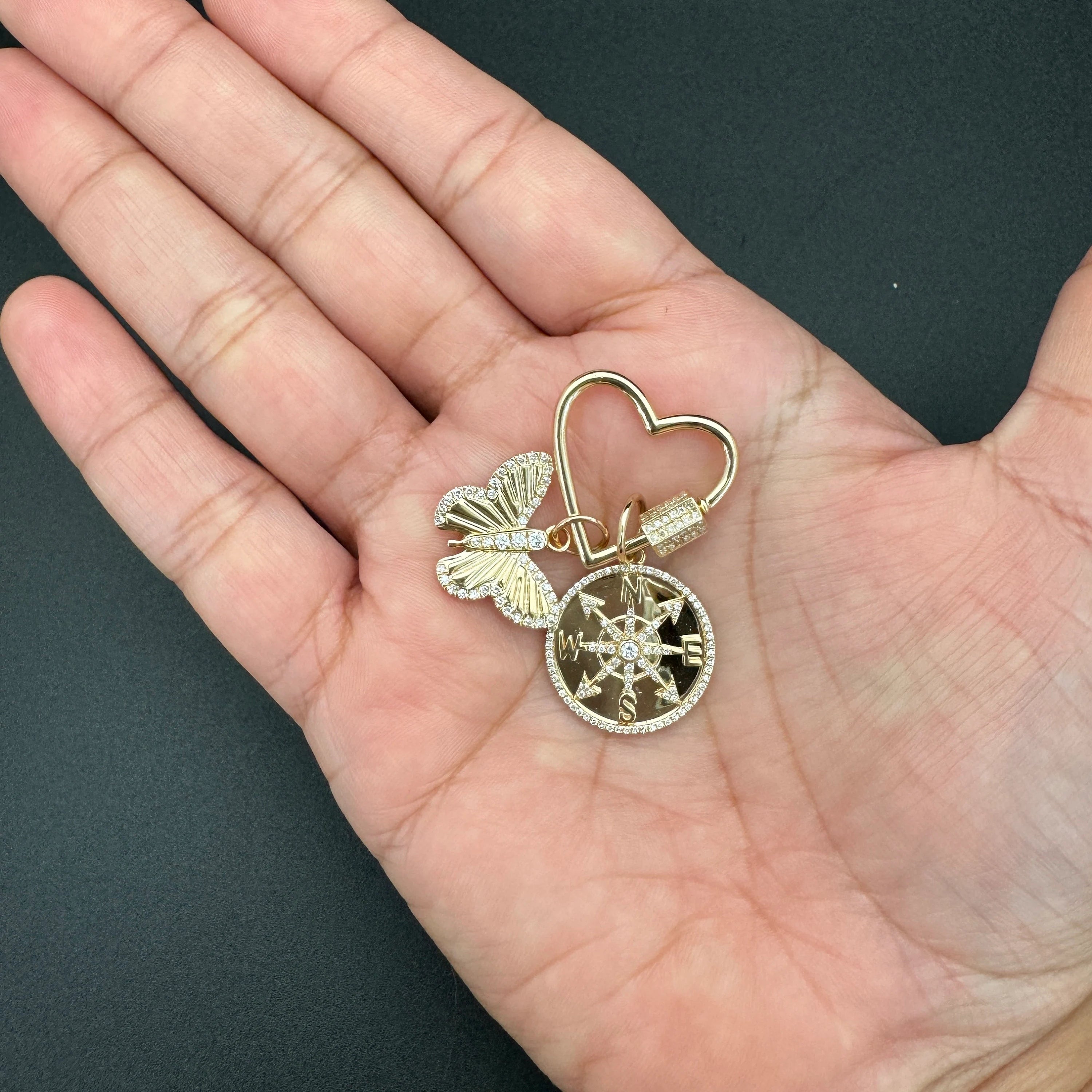 Diamond Heart Carabiner Lock Charm Enhancer 20x20mm