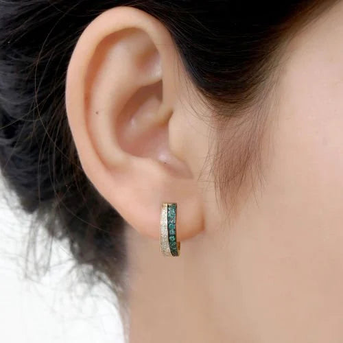 Diamond Emerald Hoop Earrings