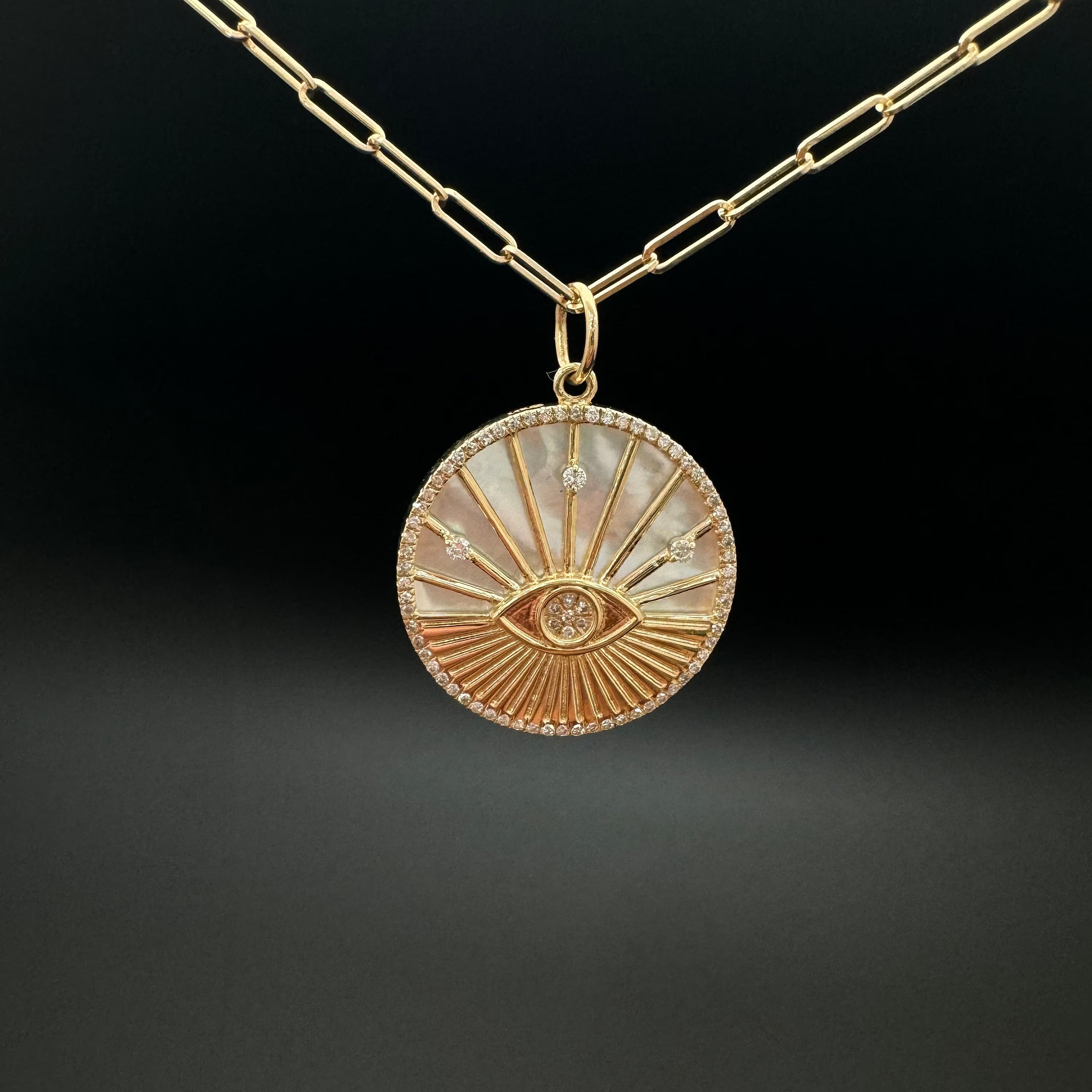 Oval Diamond & Mother Of Pearl Evil Eye Pendant
