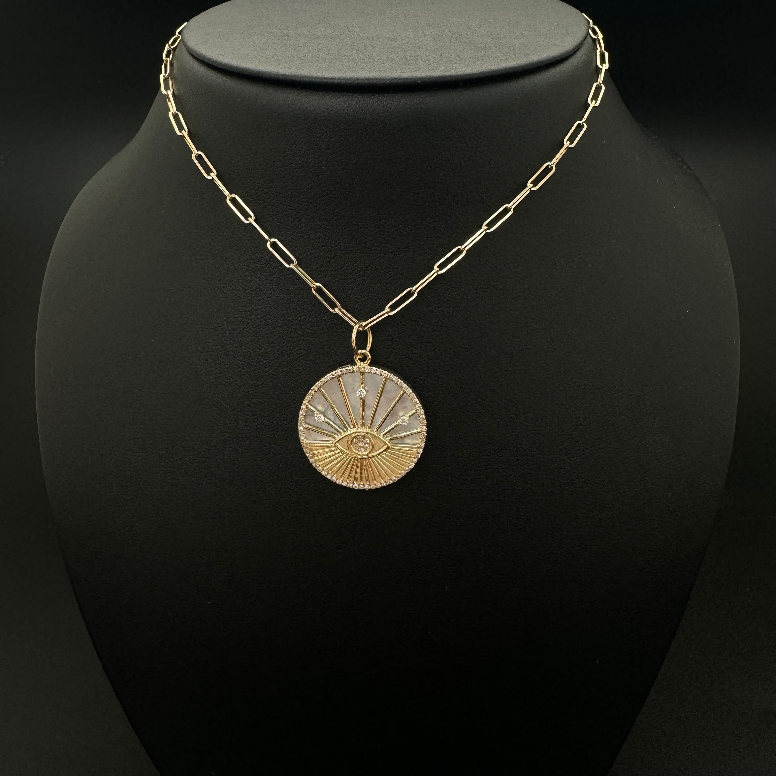 Oval Diamond & Mother Of Pearl Evil Eye Pendant