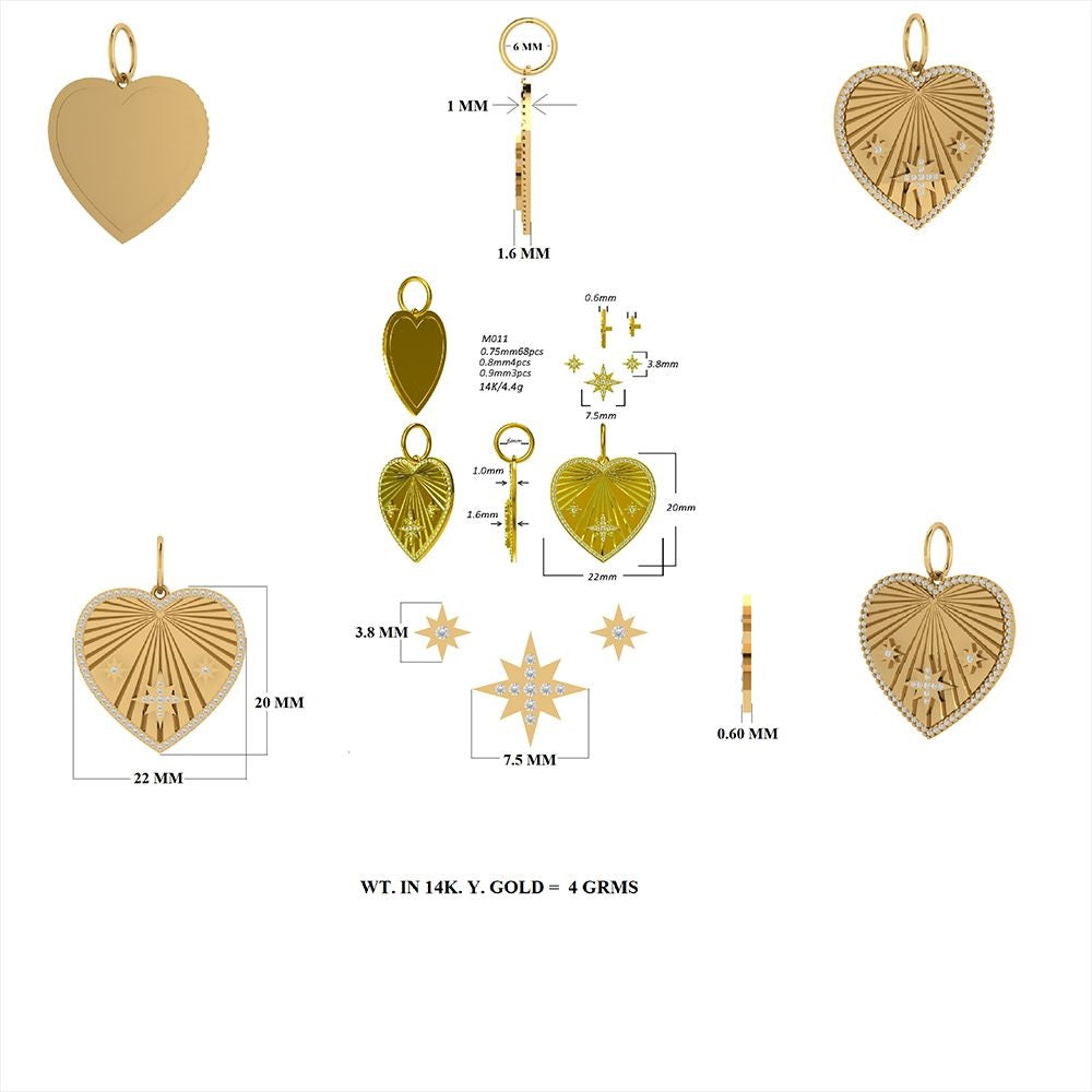 Diamond Heart Rays Pendant With Star 22mm