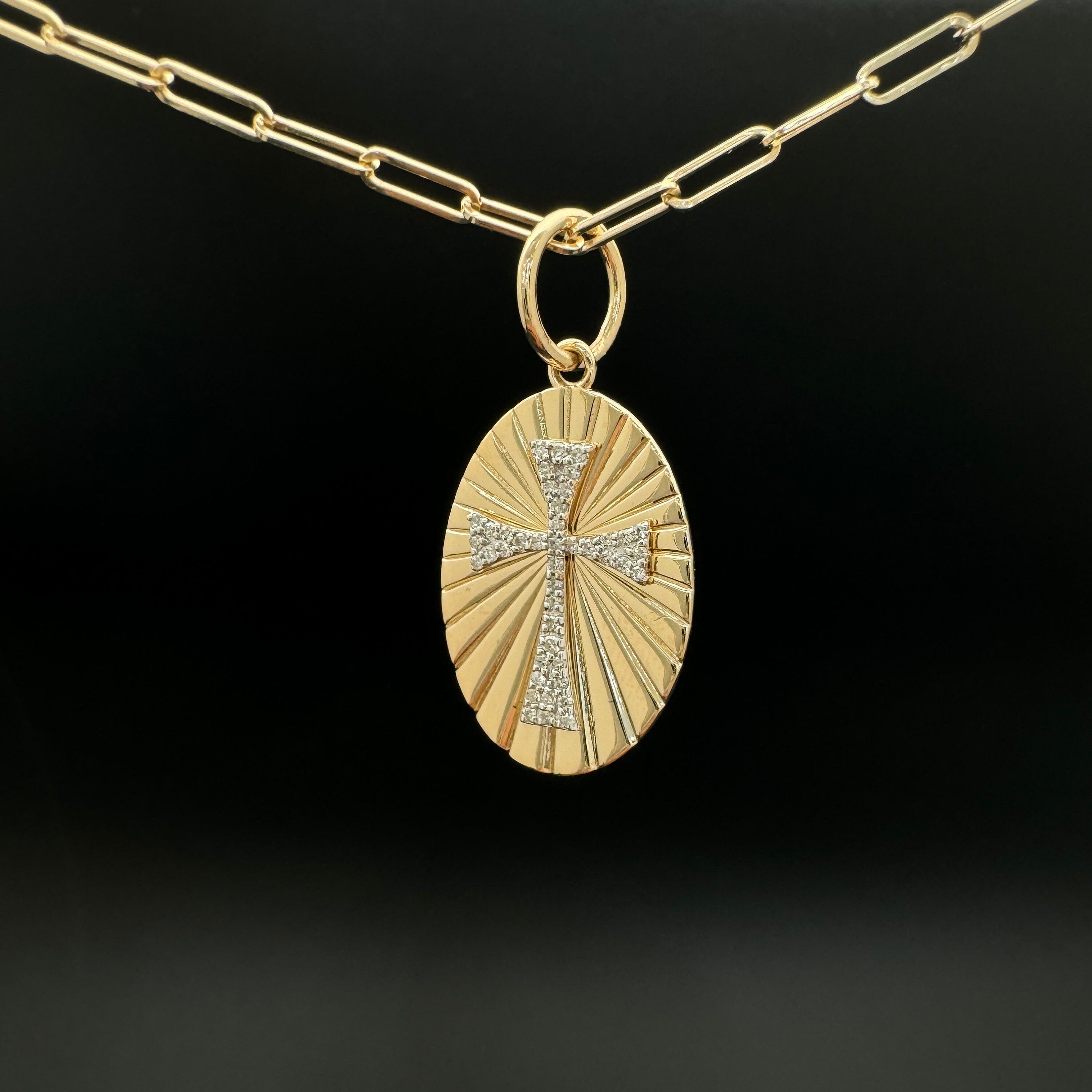 Diamond Oval Cross Rays Pendant 20mm