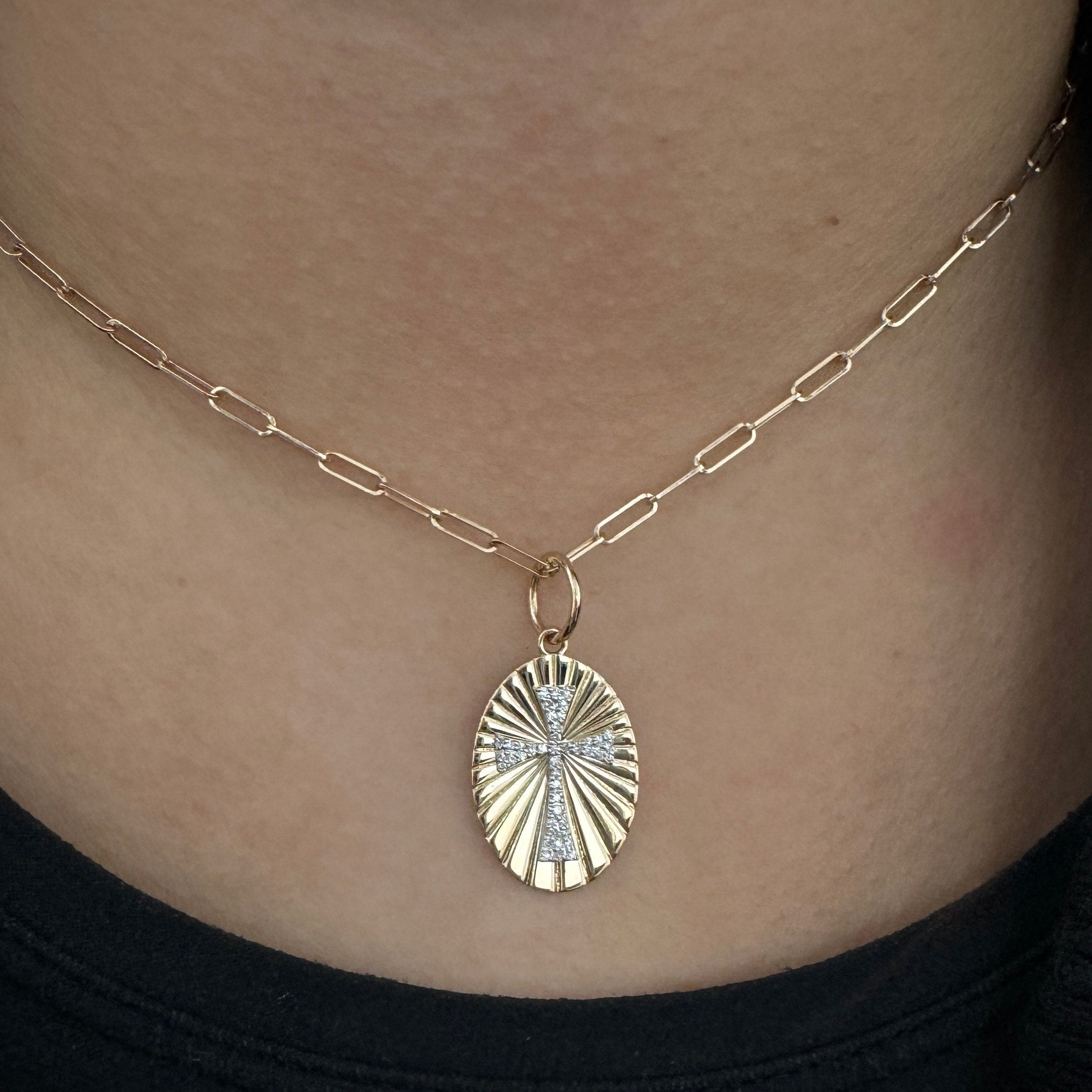 Diamond Oval Cross Rays Pendant 20mm