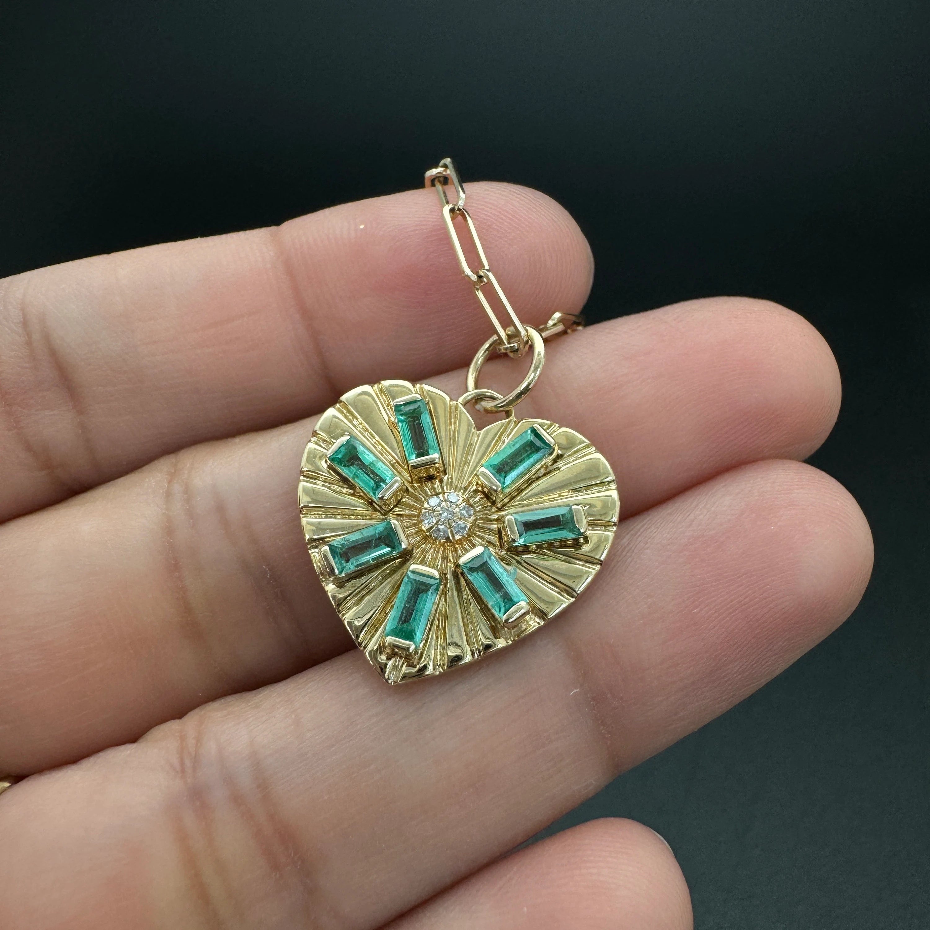 Diamond Emerald Heart Pendant