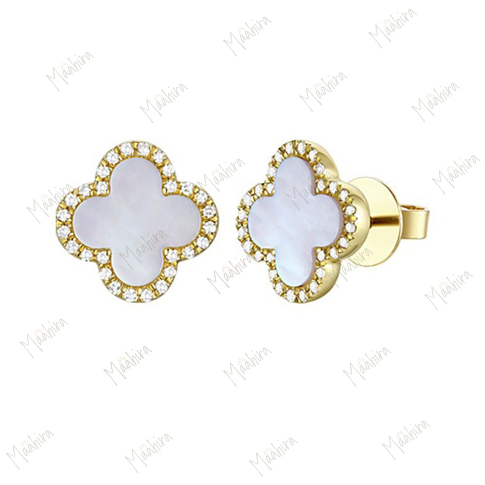 Black Onyx & Diamond Clover Studs 9mm