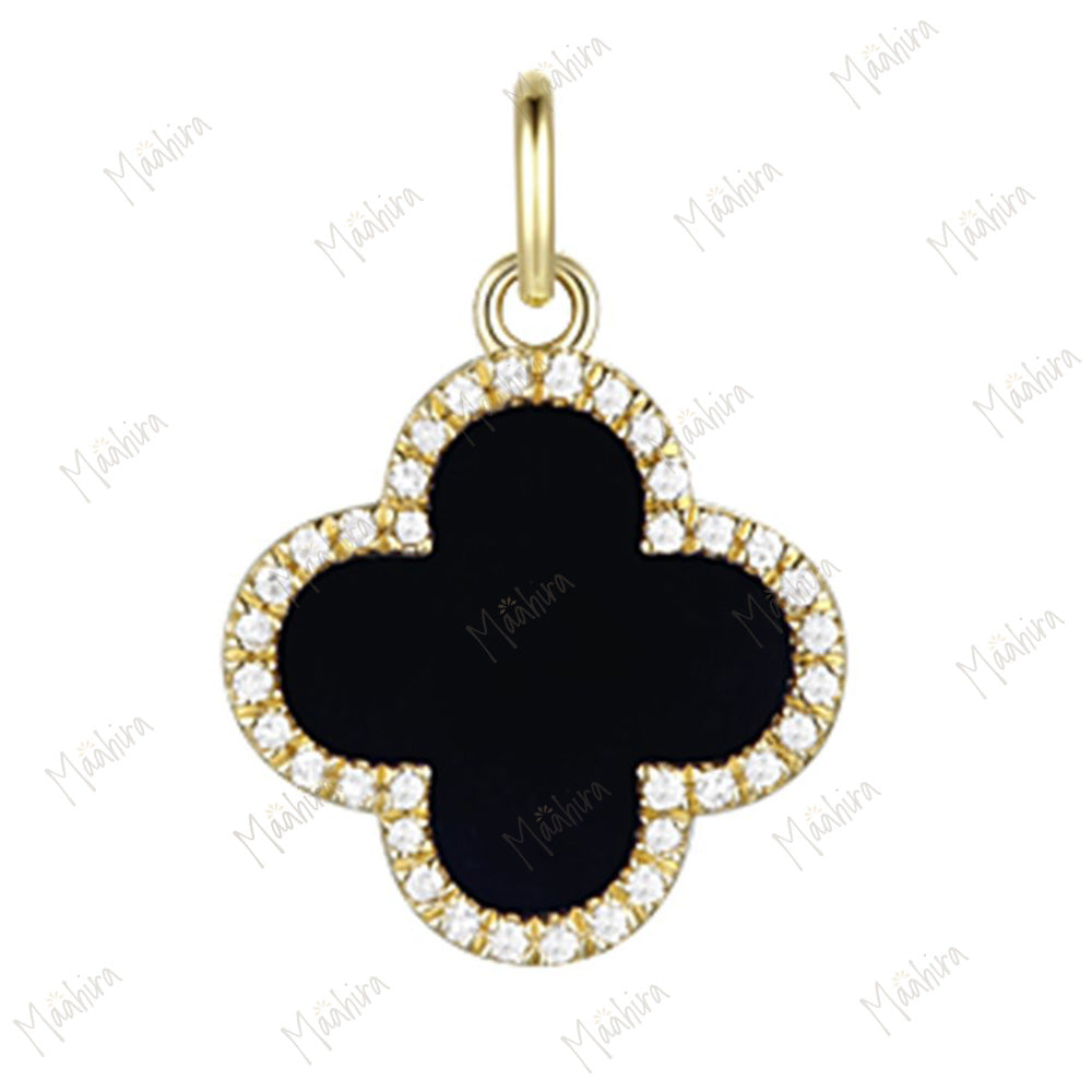 Black Onyx & Diamond Clover Pendant 12mm