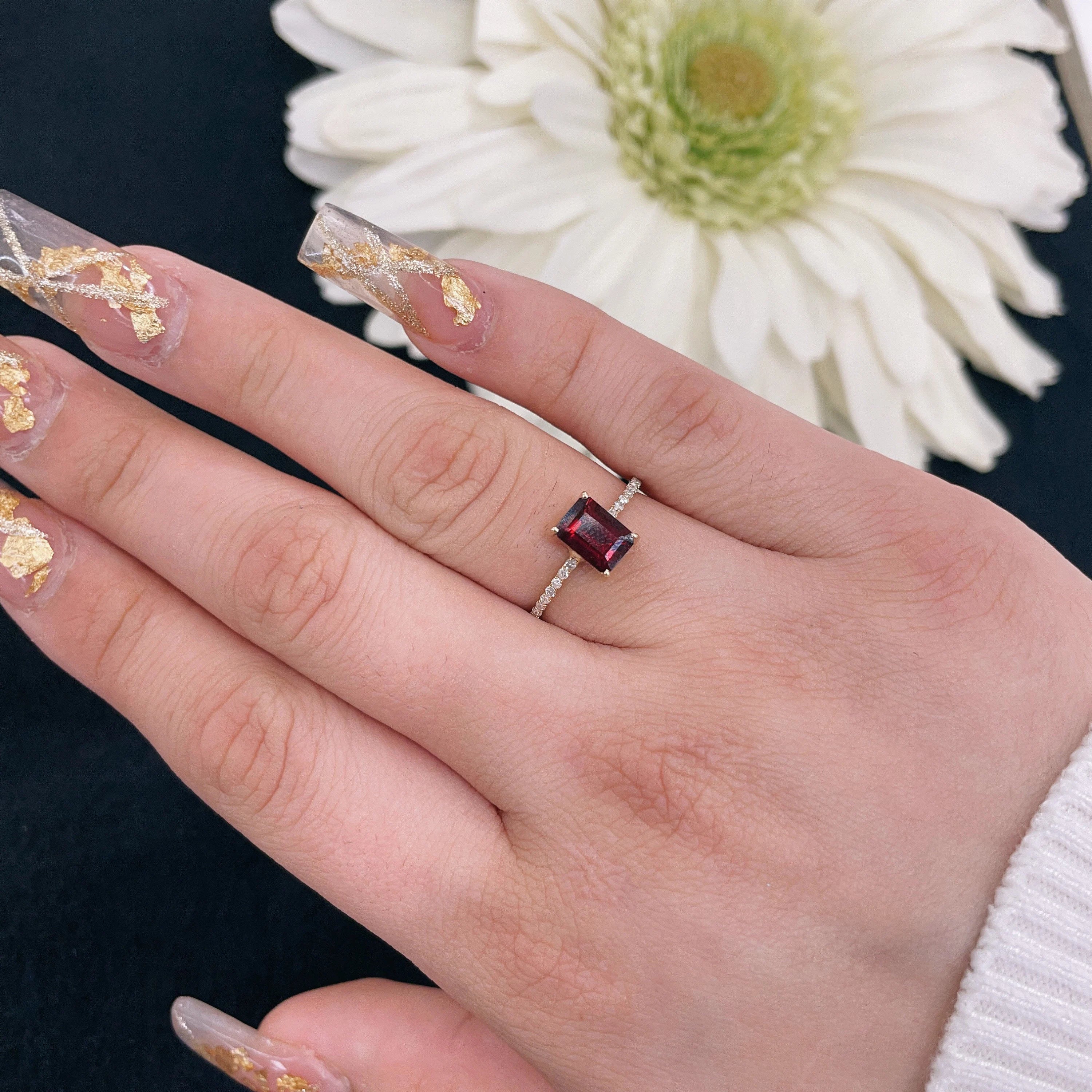 Diamond Octagan 7x5 Rhodolite Garnet Ring 7