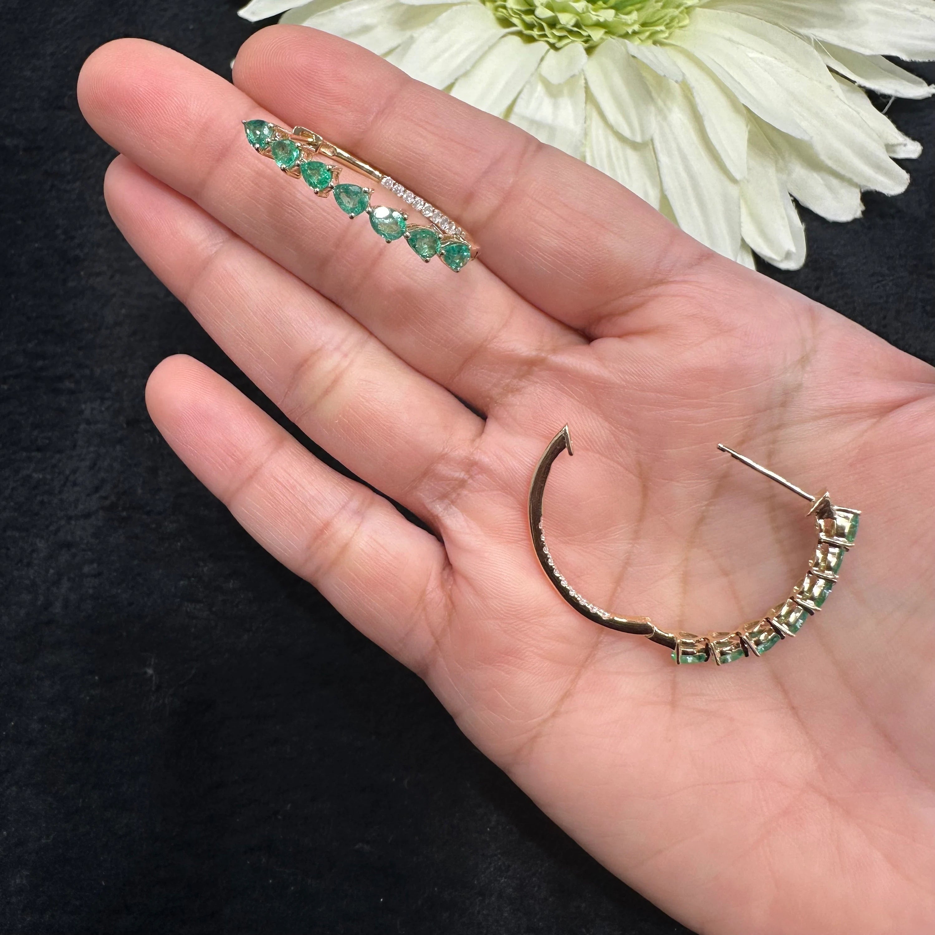 Diamond Pear Emerald Hoop Earring 29x26mm